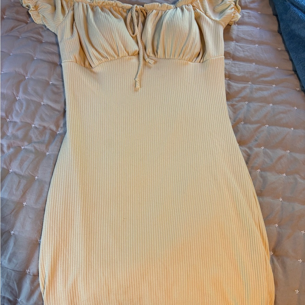 Yellow off the shoulder mini dress